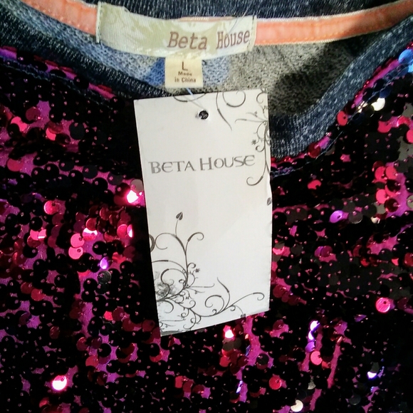 🍀🌸 Cute Sequined Sweatshirt by Beta House L - Picture 2 of 4